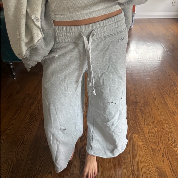 Light Gray Lounge Sweatpants - Distressed Cozy Fit - Picture 2 of 7